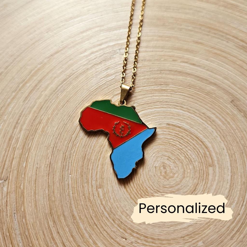 Eritrea Kette - Africa Map Necklace Länder Anhänger Afrika Schmuck Geschenk Pendant Personalisierbar von NuvoraJewelry