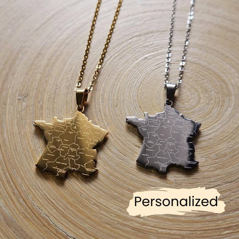 Frankreich Kette - France Map Necklace Gravierte Karte Länderkarte Anhänger Geschenk Für Franzosen Personalisierbar von NuvoraJewelry