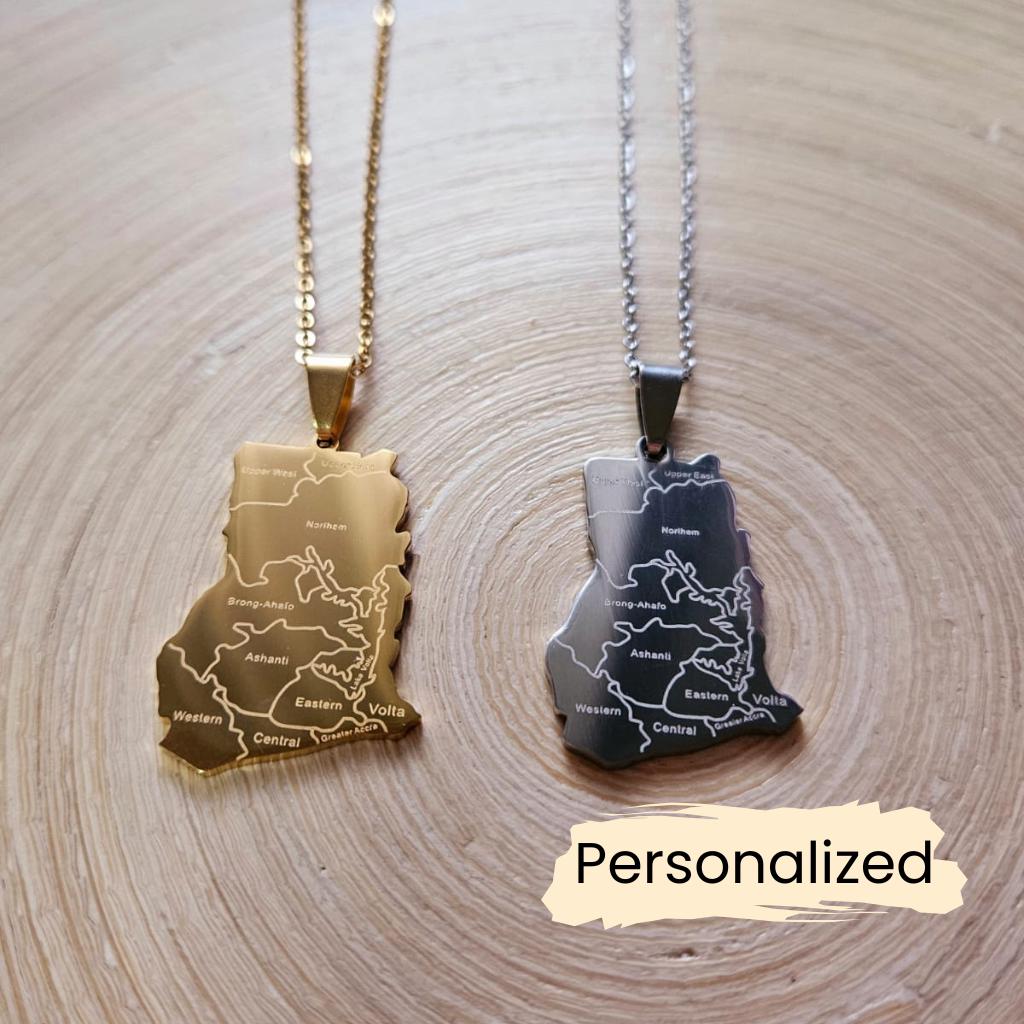 Ghana Kette - Map Necklace Länderkarte Anhänger Aus Edelstahl Regionen Gravur Africa Schmuck Personalisierbar von NuvoraJewelry