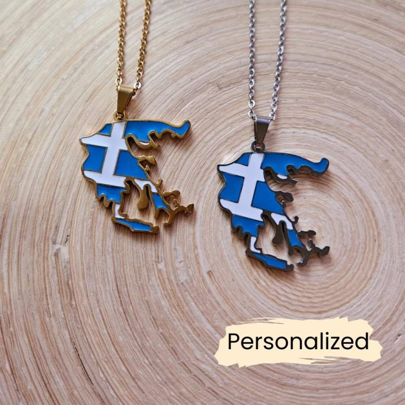 Griechenland Flaggen Kette - Greece Map Necklace Schmuck Geschenk Pendant Personalisierbar von NuvoraJewelry