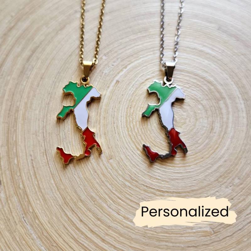 Italien Flaggen Kette - Italy Map Necklace Länder Anhänger Geschenk Europa Schmuck Pendant Personalisierbar von NuvoraJewelry