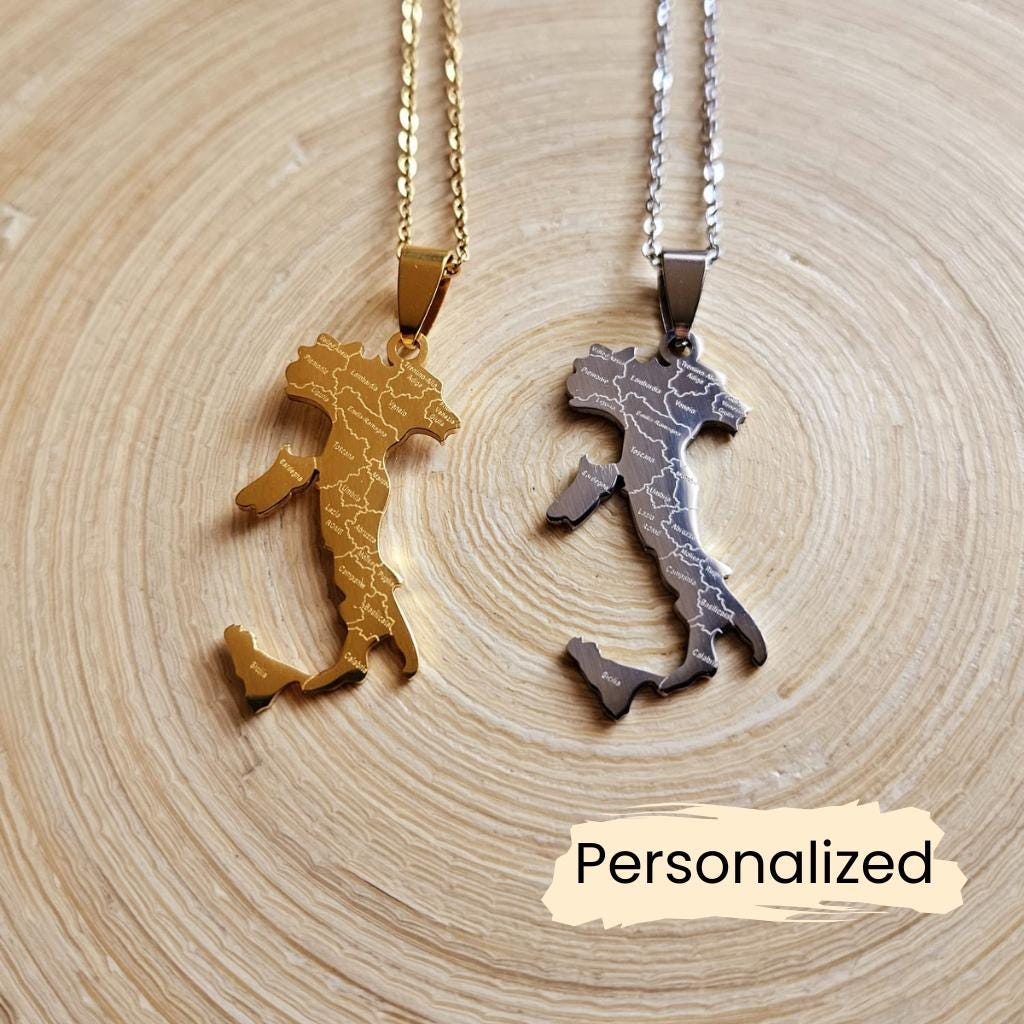 Italien Regionen Kette - Italy Map Necklace Länder Anhänger Geschenk Europa Schmuck Pendant Personalisierbar von NuvoraJewelry