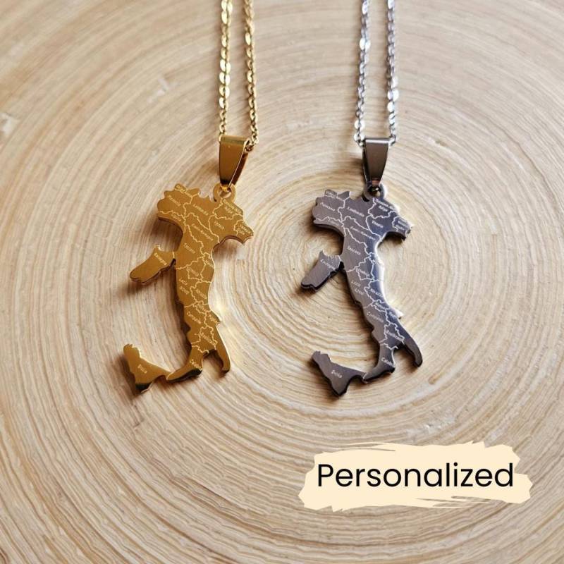 Italien Regionen Kette - Italy Map Necklace Länder Anhänger Geschenk Europa Schmuck Pendant Personalisierbar von NuvoraJewelry