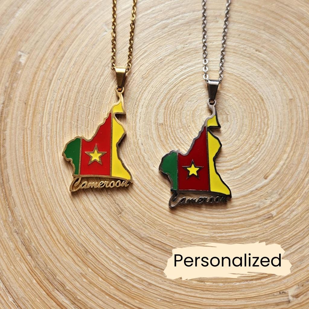 Kamerun Kette - Cameroon Map Necklace Länderkarte Anhänger Schmuck Africa Pendant Geschenk Für Kameruner Personlisierbar von NuvoraJewelry