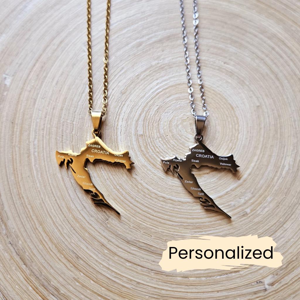 Kroatien Kette - Croatia Map Necklace Länderkarte Anhänger Schmuck Gift Heimatland Halskette Personalisierung von NuvoraJewelry