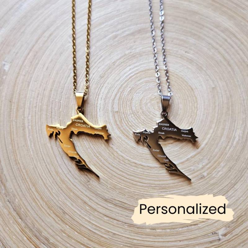 Kroatien Kette - Croatia Map Necklace Länderkarte Anhänger Schmuck Gift Heimatland Halskette Personalisierung von NuvoraJewelry