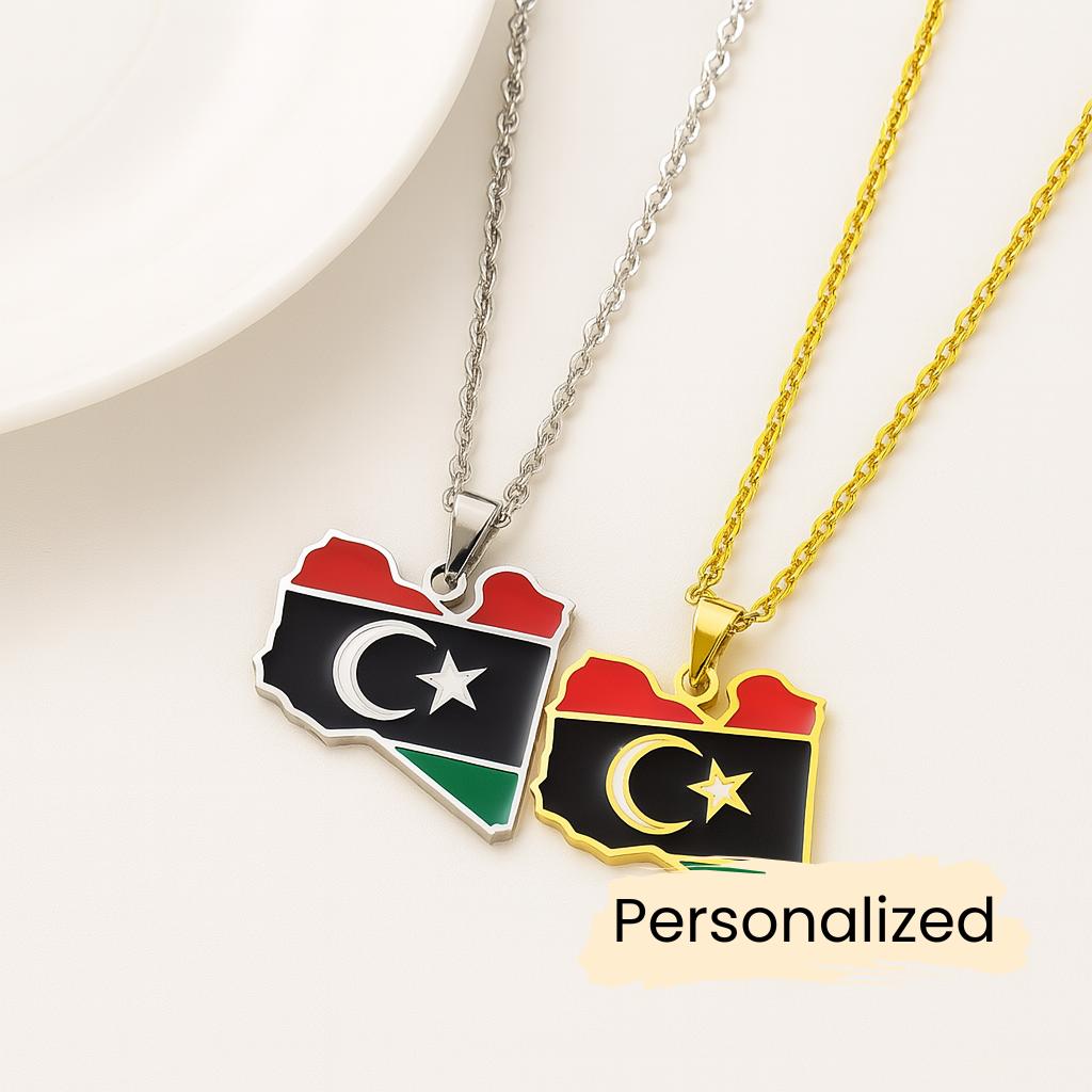 Libyen Flaggen Kette - Libya Map Necklace Länder Anhänger Geschenk Afrika Schmuck Pendant Personalisierbar von NuvoraJewelry