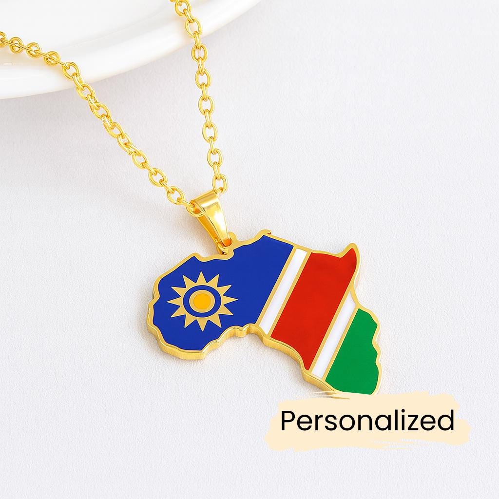 Namibia Flaggen Kette - Map Necklace Länder Anhänger Geschenk Afrika Schmuck Pendant Personalisierung von NuvoraJewelry