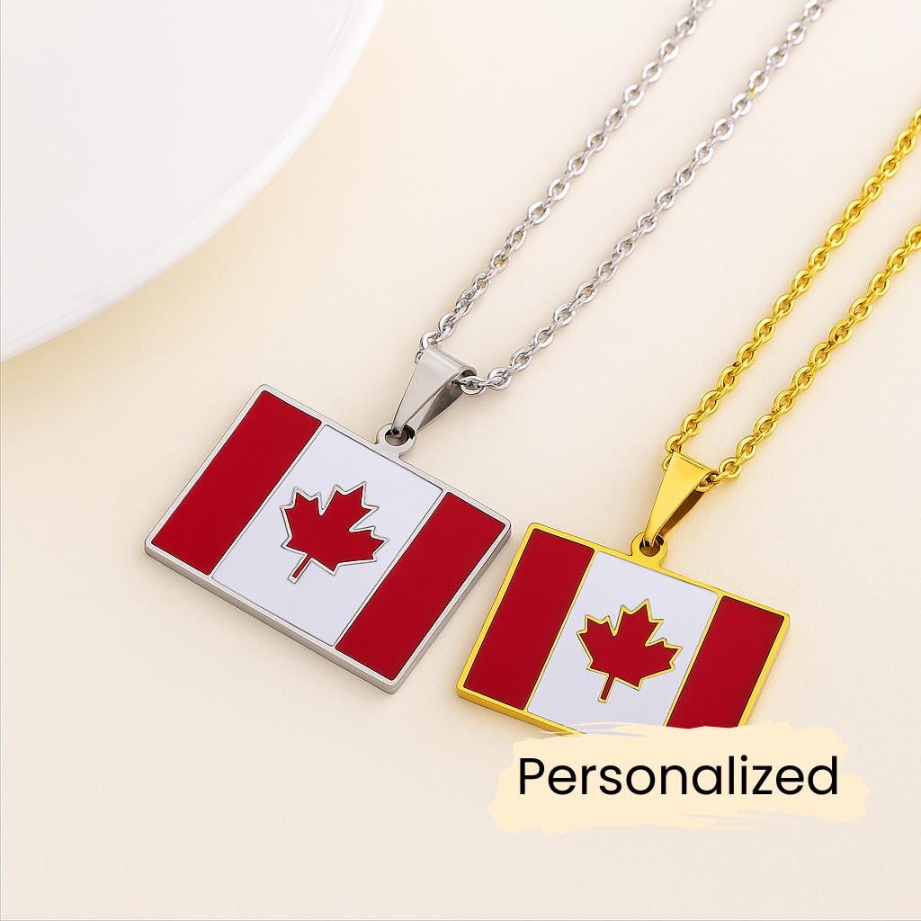 Kanada Kette - Canada Flag Necklace Ahornblatt Anhänger Schmuck Pendant Geschenk Personalisierbar von NuvoraJewelry
