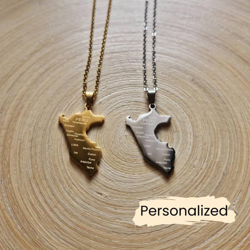 Peru Kette - Map Necklace Länder Anhänger Geschenk Südamerika Schmuck Pendant Personalisierbar von NuvoraJewelry