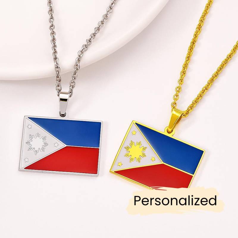 Philippinen Flaggen Kette - Philippines Flag Necklace Länder Anhänger Geschenk Pendant Personalisierbar von NuvoraJewelry