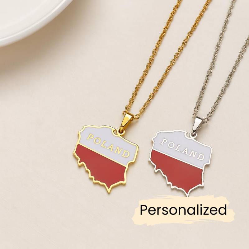 Polen Flaggen Kette - Poland Map Necklace Länder Anhänger Geschenk Osteuropa Schmuck Pendant Personalisierung von NuvoraJewelry