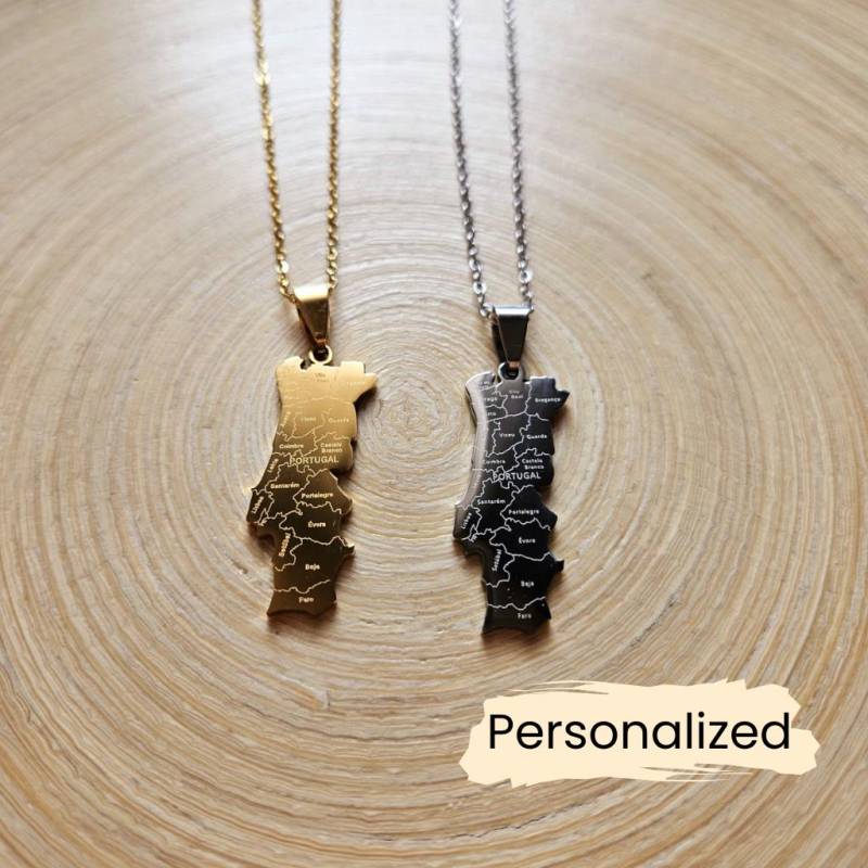 Portugal Umriss Kette - Map Necklace Länder Anhänger Geschenk Pendant Personalisierung von NuvoraJewelry