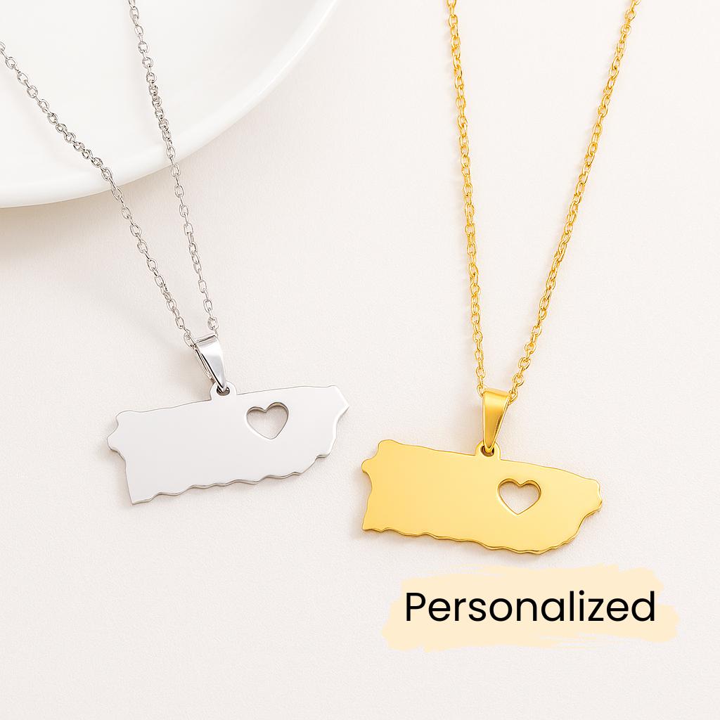 Puerto Rico Insel Kette - Necklace Länder Anhänger Boricua Schmuck Geschenk Caribbean Personalisierbar von NuvoraJewelry