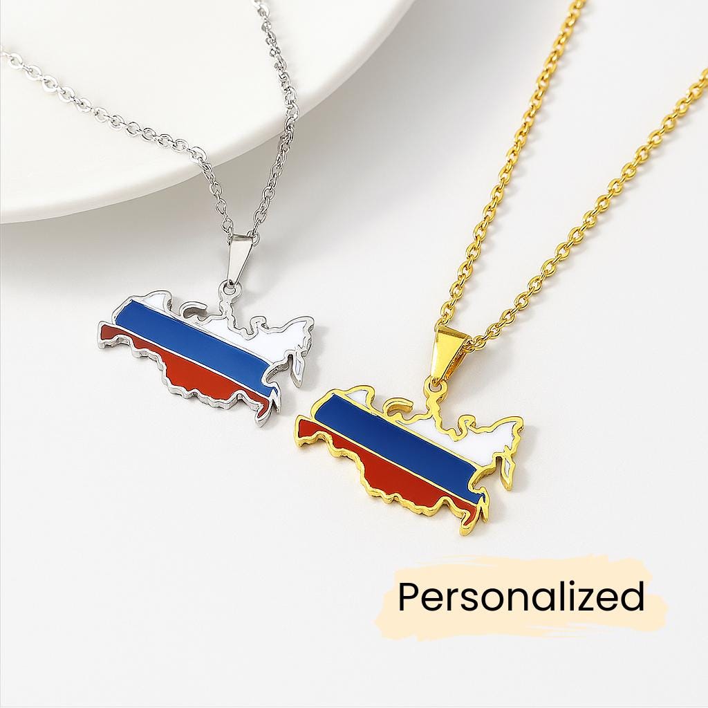 Russland Flaggen Kette - Russia Map Necklace Länder Anhänger Geschenk Europa Schmuck Pendant Personalisierbar von NuvoraJewelry
