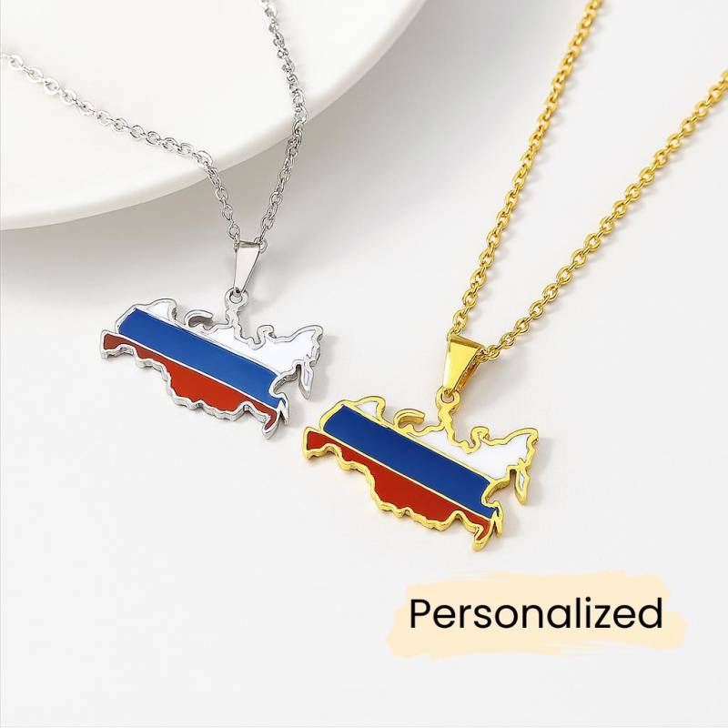Russland Flaggen Kette - Russia Map Necklace Länder Anhänger Geschenk Europa Schmuck Pendant Personalisierbar von NuvoraJewelry