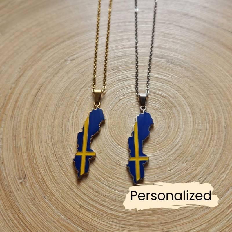 Schweden Kette - Sweden Necklace Länderkarte Anhänger Map Pendant Skandinavien Schmuck Heimatland Geschenk Personalisierbar von NuvoraJewelry