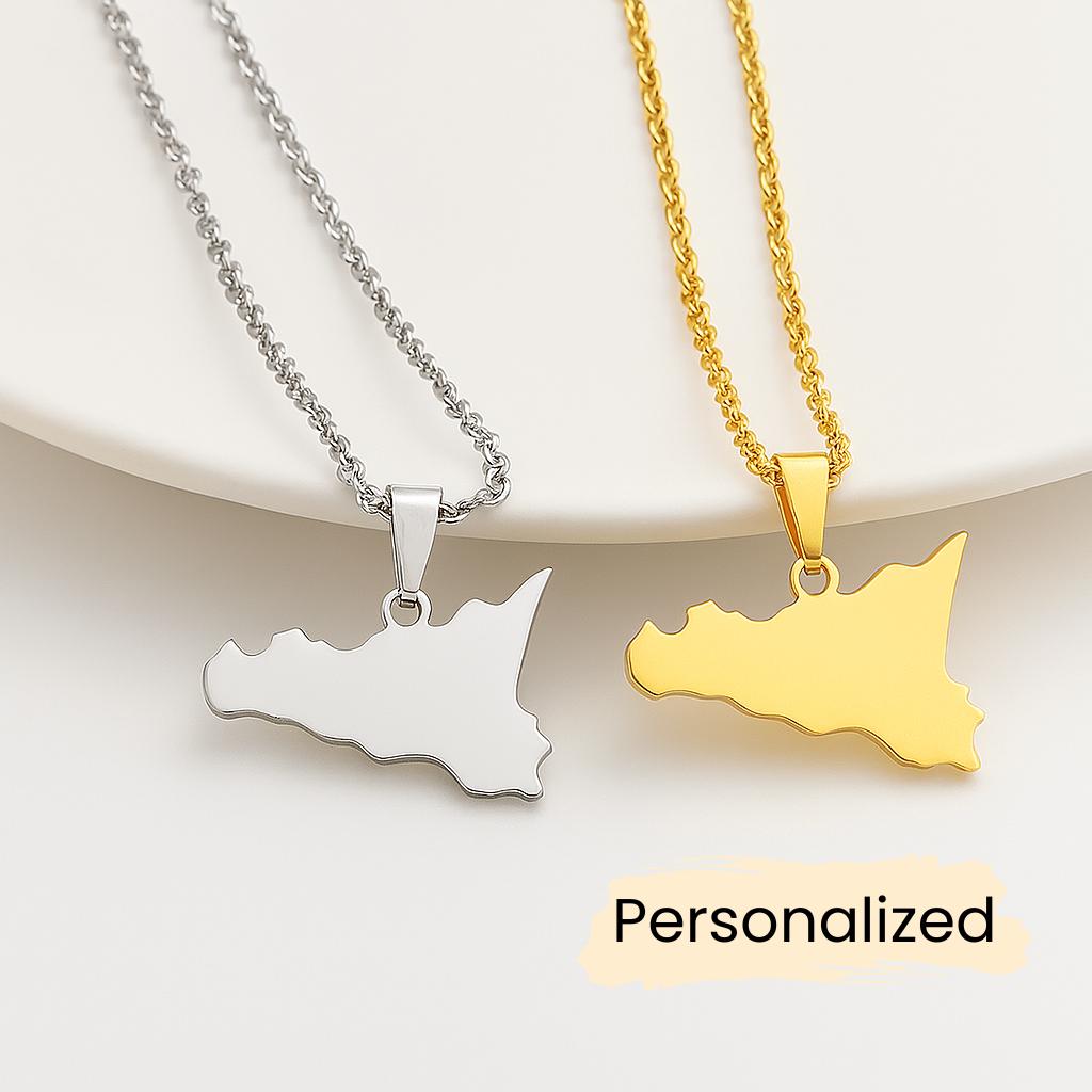 Sizilien Kette - Sicily Map Necklace Länder Anhänger Geschenk Italien Schmuck Pendant Personalisierbar von NuvoraJewelry