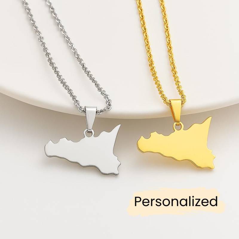 Sizilien Kette - Sicily Map Necklace Länder Anhänger Geschenk Italien Schmuck Pendant Personalisierbar von NuvoraJewelry