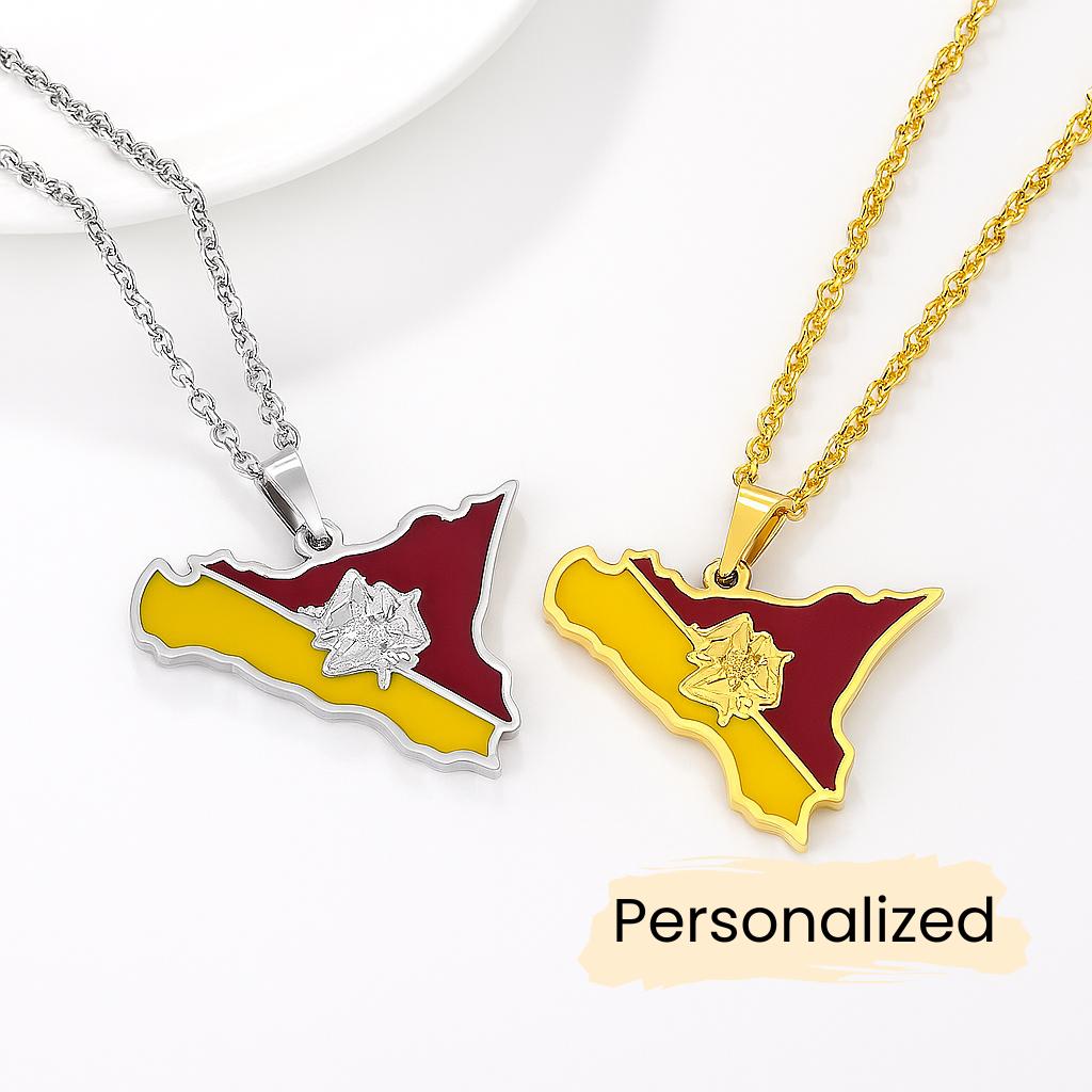 Sizilien Kette - Sicily Necklace Insel Anhänger Sicilia Map Pendant Italien Schmuck Heimat Geschenk Personalisierbar von NuvoraJewelry