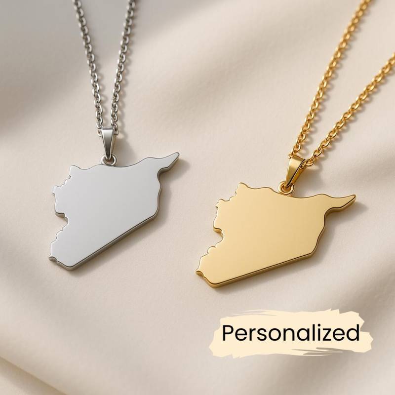 Syrien Umriss Kette - Syria Map Necklace Länder Anhänger Geschenk Orient Schmuck Pendant Personalisierbar von NuvoraJewelry