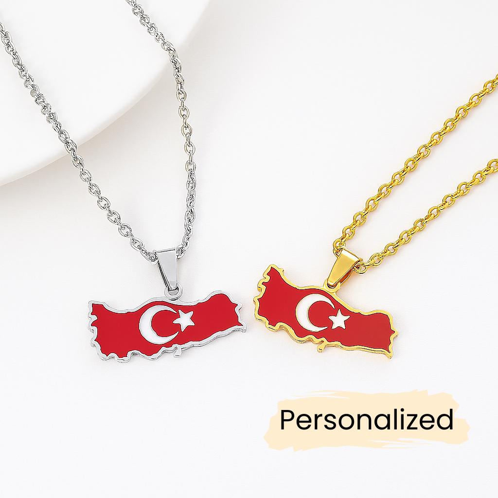 Türkei Flagge Kette - Turkey Map Necklace Länder Anhänger Geschenk Orient Schmuck Pendant Personalisierbar von NuvoraJewelry