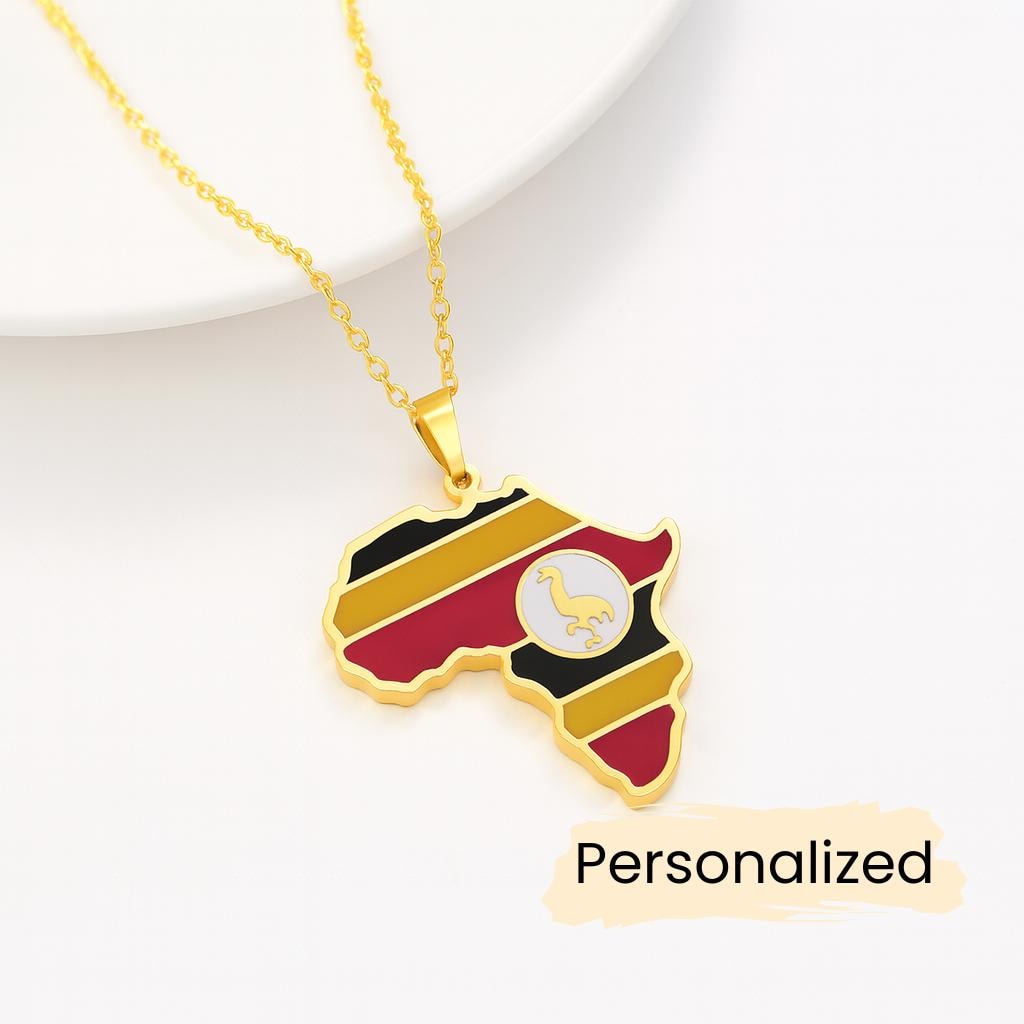 Uganda Flaggen Kette - Map Necklace Länder Anhänger Ugandan Geschenk Afrika Schmuck Pendant Personalisierbar von NuvoraJewelry