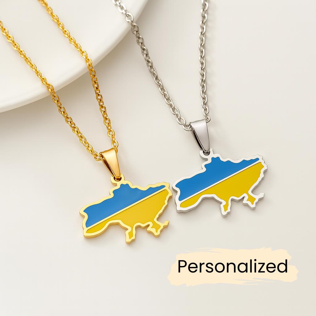 Ukraine Flaggen Kette - Map Necklace Länder Anhänger Geschenk Osteuropa Schmuck Pendant Personalisierbar von NuvoraJewelry