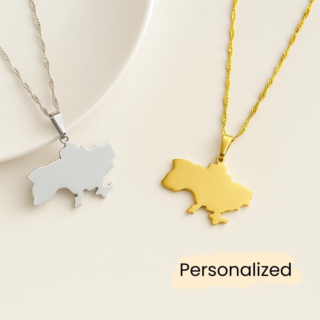Ukraine Kette - Map Necklace Länderkarte Anhänger Halskette Geschenk Für Fans Personalisierbar von NuvoraJewelry