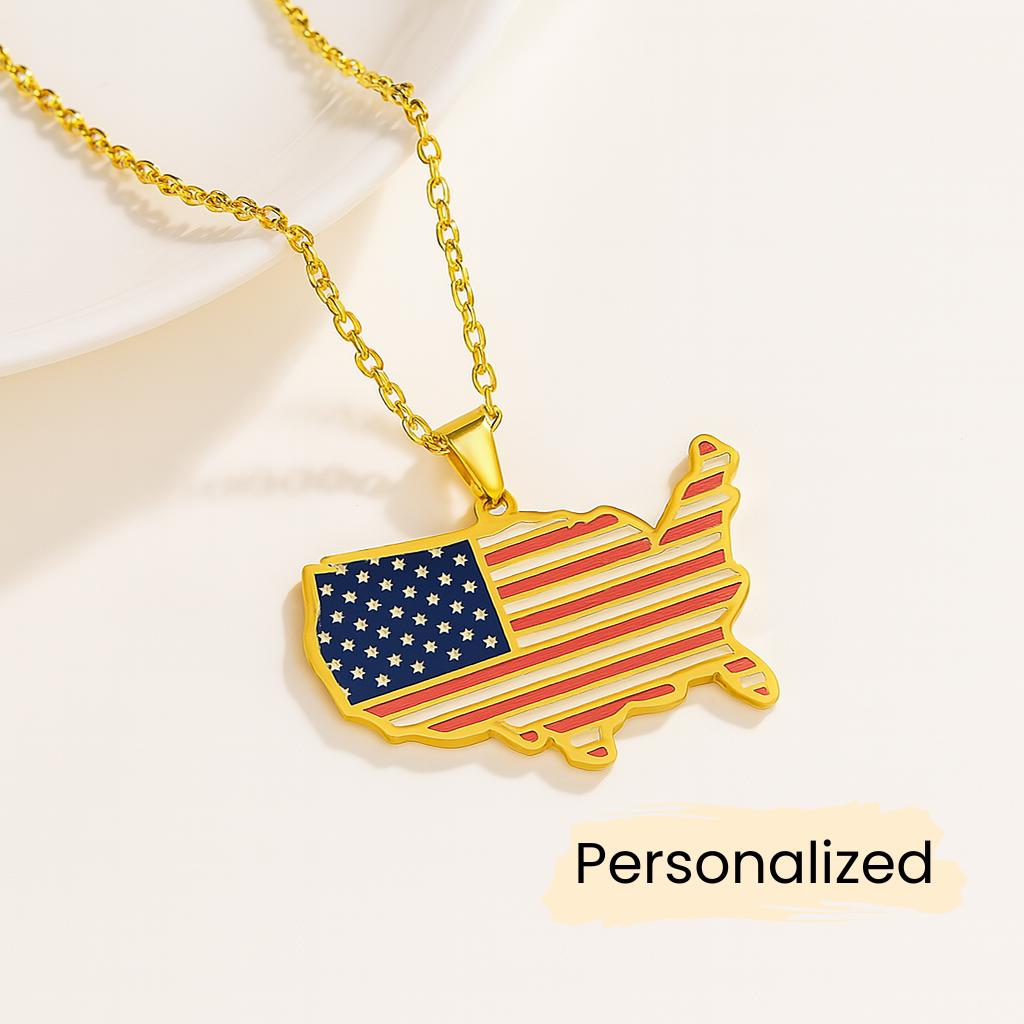 Usa Flagge Kette - Map Necklace Länder Anhänger Amerika Schmuck Geschenk United States Pendant Personalisierbar von NuvoraJewelry