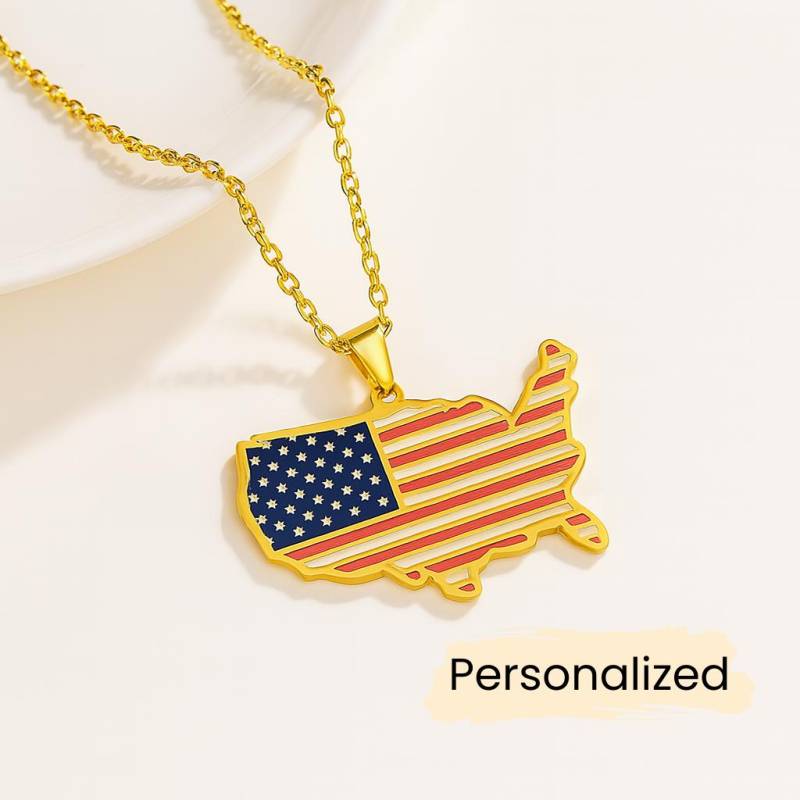 Usa Flagge Kette - Map Necklace Länder Anhänger Amerika Schmuck Geschenk United States Pendant Personalisierbar von NuvoraJewelry