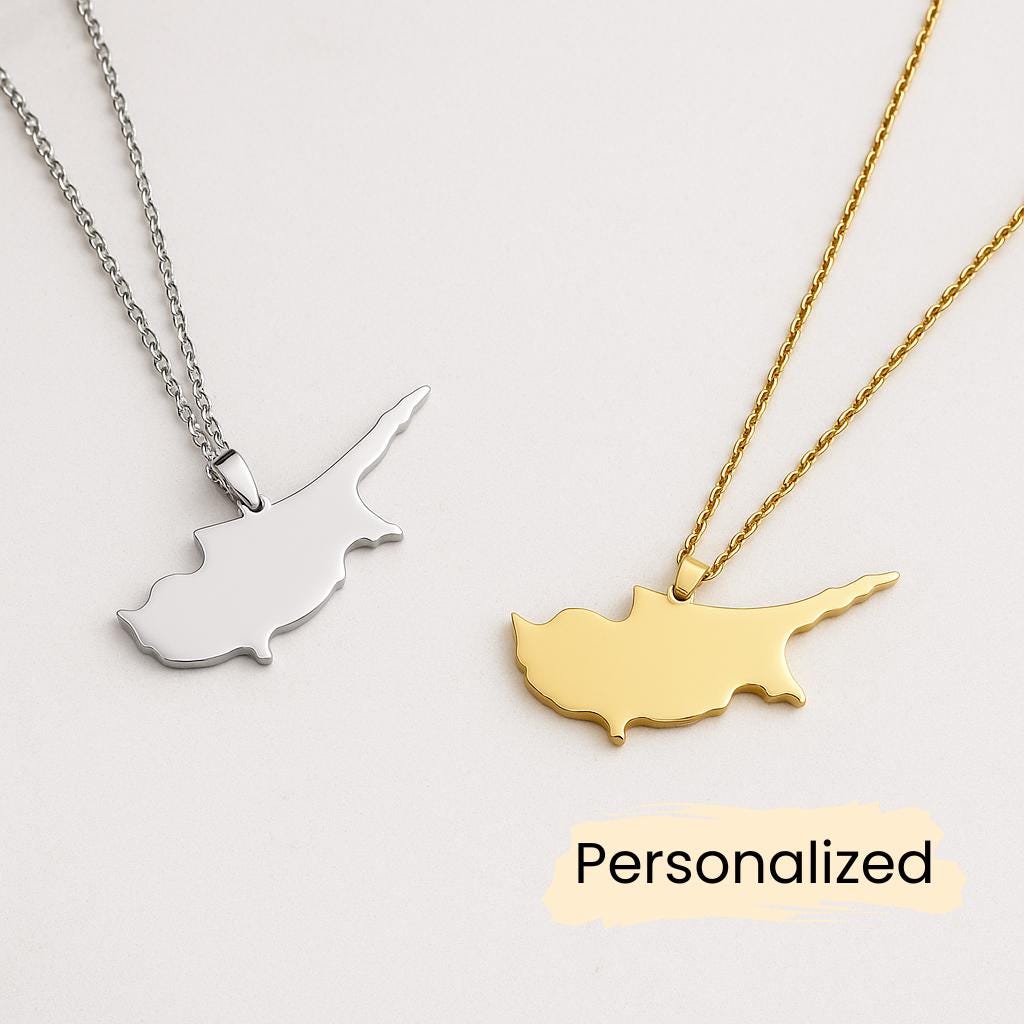 Zypern Halskette - Cyprus Map Necklace Landesumriss Anhänger Gold/Silber Edelstahl Schmuck Gravur Möglich Geschenk -Personalisierbar von NuvoraJewelry