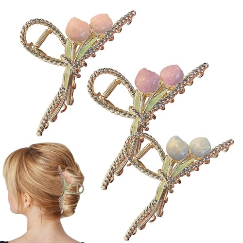 -Haarspangen Aus Metall - Haarspangen Aus Metall Mit Blumenmuster, 3PCS Tulpen-Haarklammer Für Frauen | Tragbare Haarspangen Für Dating, Alltag, Bunte Haarklammern Für Party, Arbeit von Nuyhadds