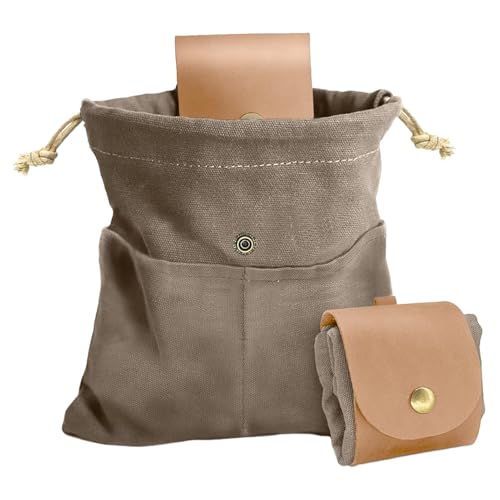 Nuyhadds Futterbeutel, Futterbeutel, faltbare Werkzeugtasche mit Kordelzug, Erntesack zum Sammeln, Felsen und Muscheln, hellbraun, Consulte la descripción, Siehe Beschreibung von Nuyhadds