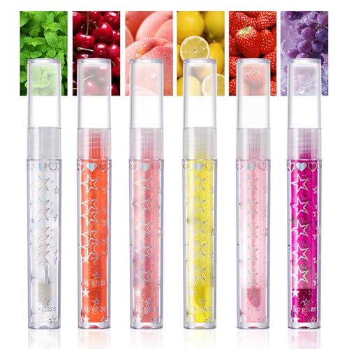Lip Glaze | Long Lasting Non-Sticky Shimmer Lipstick | Moisturizing Liquid Lipstick with Plumping Lip Oil Gloss for a Radiant Finish, 6x Variety for Girls von Nuyhgtr