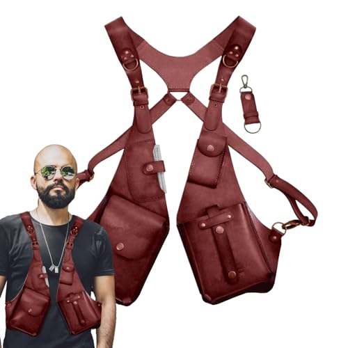 Anti-Diebstahl-Geschirr für Herren,Anti-Diebstahl-Geschirr aus Leder | Doppelte Schultertasche Mittelalter Cosplay | Unterarm-Umhängetasche, verstellbare Riemen-Geldbörse, Schultergürtel-Handy-Geldbör von Nuytghr