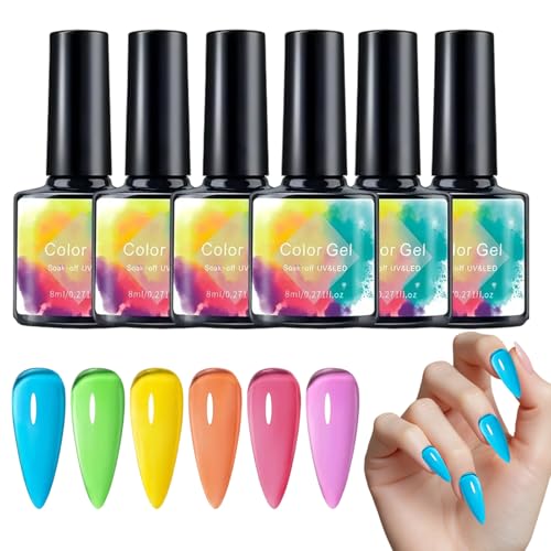 Gel Lack 8 ml 6 Stück - Jelly Nagelgel für Salon,Schnelltrocknend für Feier Hochzeit Urlaub Formell Pendeln Salon Zuhause Frauen Mädchen von Nuytghr