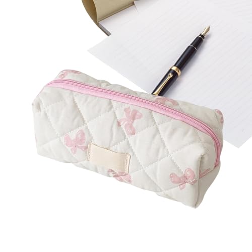 Nuytghr Ästhetisches Federmäppchen – großes Fassungsvermögen mit Schleifenmuster, Stifttasche für Schulbedarf, tragbarer Kulturbeutel, Kosmetik-Organizer für Studenten, rose, Refer to description, von Nuytghr