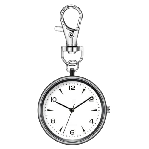 Nuytghr Pocket Watch, Round Clip Clock, 3.23x1.57x0.28 Inches Key Chain Timepiece, Unisex Portable Quiet Accessory for Home Workplace School Women Travel Outdoor Backpack Men Use von Nuytghr