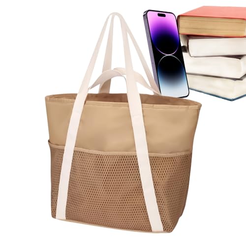 Nuytghr Strandtasche für Damen, wasserdicht, sanddicht, mit Reißverschluss, für Kreuzfahrt, Urlaub, Reisen, Aufbewahrung für Sonnenschutz, Hausschuhe, Handtücher, Handys, Hemden, Accessoires, khaki von Nuytghr