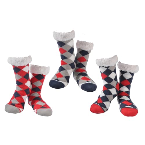 Nuzzles Diamond Style Hausschuhsocken 3er Pack mit Fleece gefüttert rutschfeste Silikonsohle Rot-Marine-Grau Nuzzles Diamond Style Hausschuhsocken 3er Pack mit Fleece gefüttert rutschfeste Silikonsohle Rot-Marine-Grau von Nuzzles GIVE YOUR FEET SOMETHING TO SNUGGLE