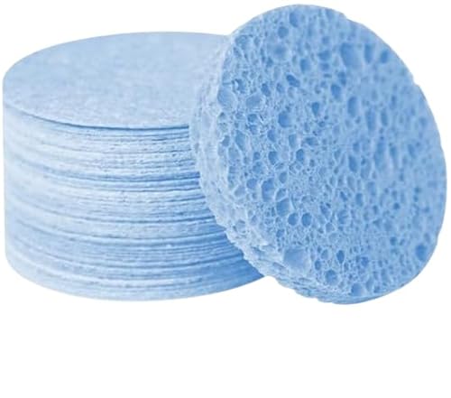 Nvzi 10 Stück natürliche biologisch abbaubare komprimierte Holzzellstoff Baumwolle Gesichtsreiniger Make-up-Entferner Gesichtsschwamm Peeling-Werkzeug Blau Reinigungsschwamm von Nvzi
