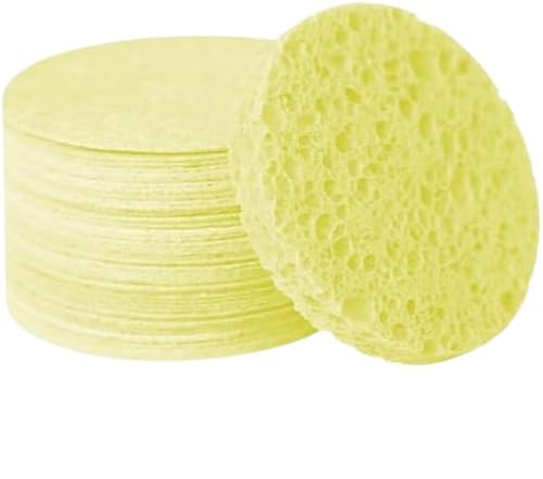 Nvzi 10 Stück natürliche biologisch abbaubare komprimierte Holzzellstoff Baumwolle Gesichtsreiniger Make-up-Entferner Gesichtsschwamm Peeling-Werkzeug Gelber Reinigungsschwamm von Nvzi