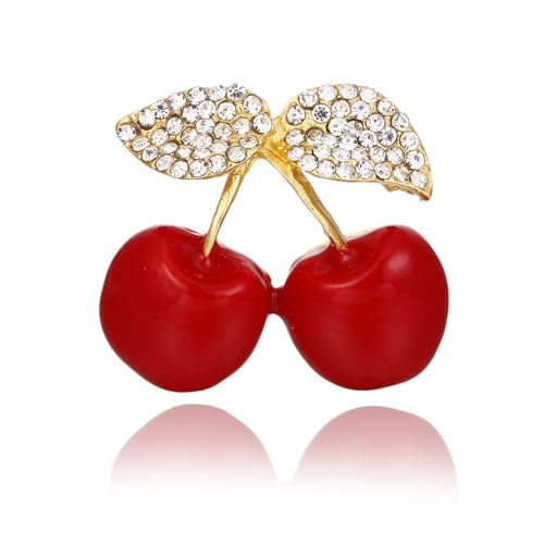 Nvzi 2 Broschen für Frauen Obst und Blumen Emaille Ansteckbrosche Kirsche Heidelbeere Erdbeere Tropfen Öl Brosche C05 von Nvzi