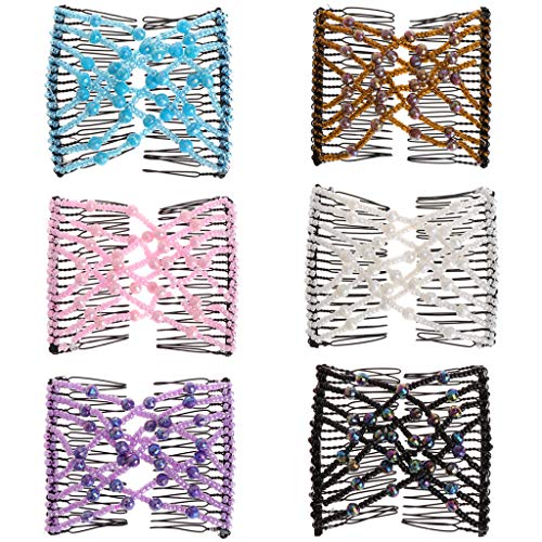 Nvzi 6 x modische magische Haarkämme für Mädchen und Frauen, elastisch, mit doppelten Perlen, bunt von Nvzi