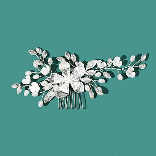 Nvzi Braut-Haarnadeln mit Blume, Kristall-Perlen, Haarkämme, Haarkamm-Clips, Kopfschmuck, goldfarben, Hochzeits-Haarschmuck, Schmuck mit Strass für Bräute, Brautjungfern, Damen, Mädchen (Silber A) L34 Nvzi Braut-Haarnadeln mit Blume, Kristall-Perlen, Haarkämme, Haarkamm-Clips, Kopfschmuck, goldfarben, Hochzeits-Haarschmuck, Schmuck mit Strass für Bräute, Brautjungfern, Damen, Mädchen (Silber A) L34 von Nvzi