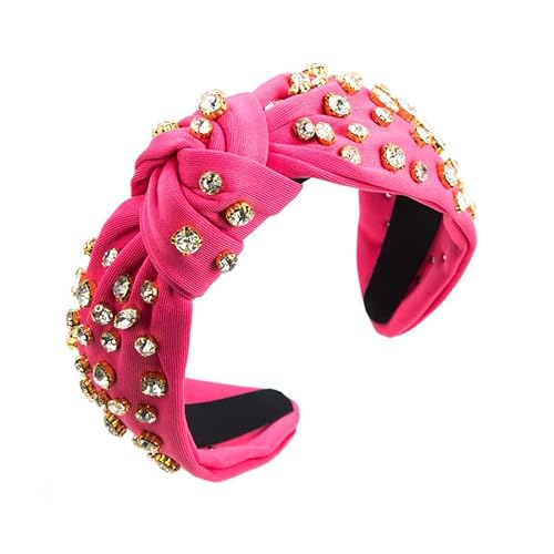 Nvzi Crystal Knotted Damen Haarband Kristall verziert Breite Spitze Knoten Haarband Haarschmuck (Rose Red) von Nvzi