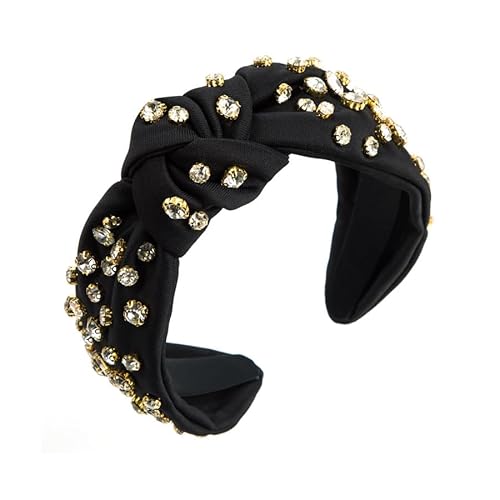 Nvzi Crystal Knotted Damen Stirnband Kristall verziert Breite Spitze Knoten Stirnband Haarschmuck (Schwarz) von Nvzi