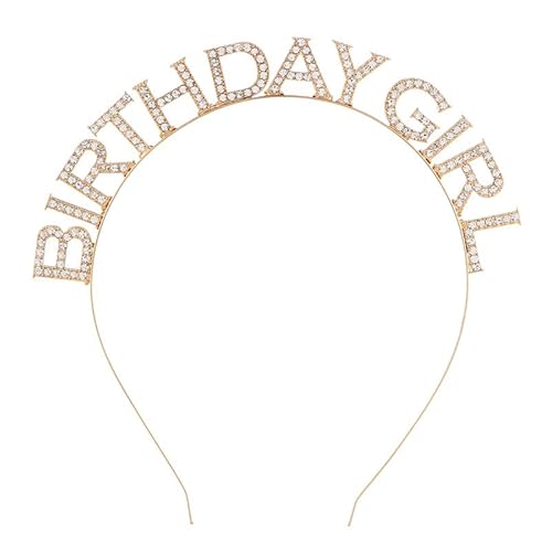 Nvzi Geburtstag Mädchen Stirnband Prinzessin Geburtstag Tiara Metall Strass Kristall Stirnband (Gold) von Nvzi