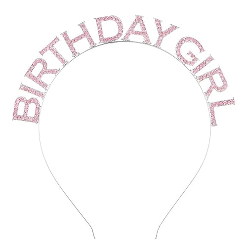Nvzi Geburtstag Mädchen Stirnband Prinzessin Geburtstag Tiara Metall Strass Kristall Stirnband (Rosa) von Nvzi